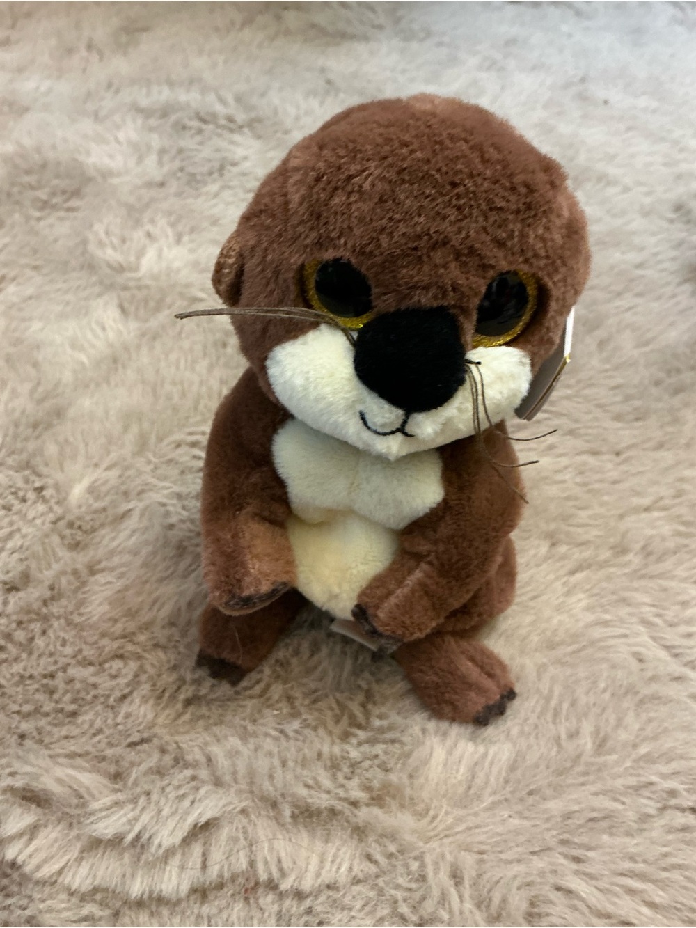 Ty Beanie Bellies Mitch the Otter Plush Stuffed Animal Gold Glitter Eyes Mint Ta